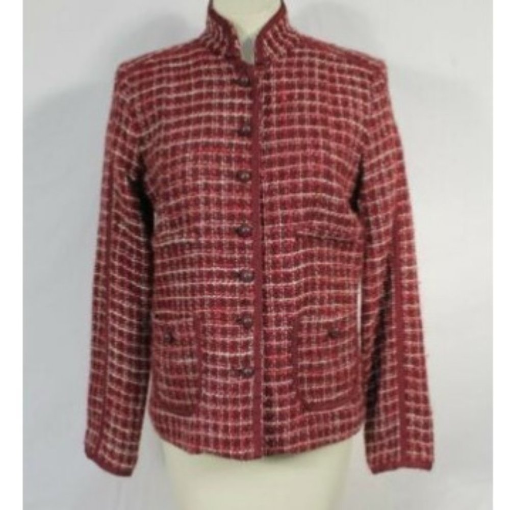 Anne Carson Maroon Red Plaid Blazer, Silk Blend, M - Picture 1 of 4